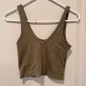 Urban Outfitters Ribbed Cropped Tank Top - Olive Green